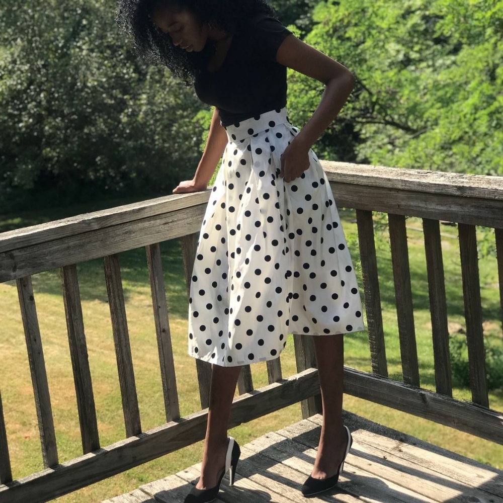 Ivory and black Polkadot skater skirt